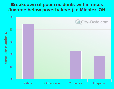 Breakdown of poor residents within races (income below poverty level) in Minster, OH