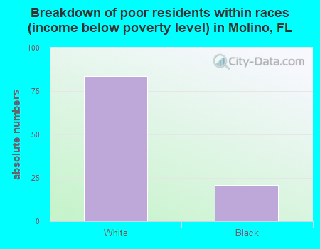 Breakdown of poor residents within races (income below poverty level) in Molino, FL