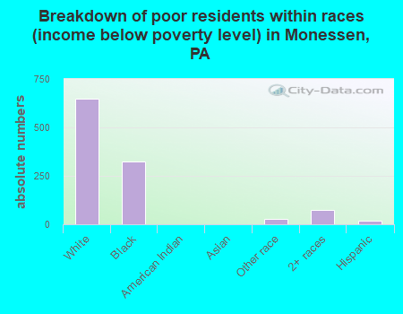 Breakdown of poor residents within races (income below poverty level) in Monessen, PA