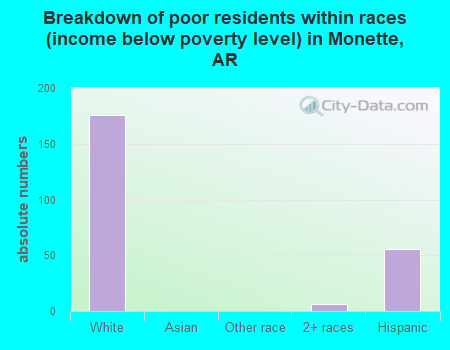 Breakdown of poor residents within races (income below poverty level) in Monette, AR