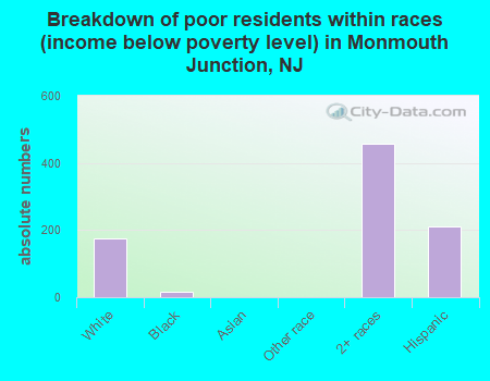 Breakdown of poor residents within races (income below poverty level) in Monmouth Junction, NJ