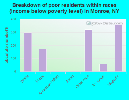 Breakdown of poor residents within races (income below poverty level) in Monroe, NY
