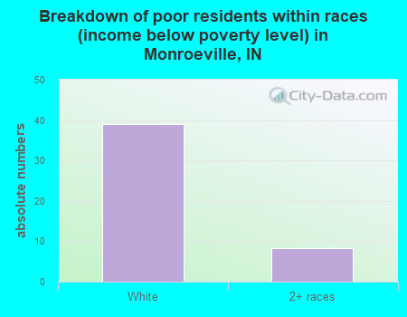 Breakdown of poor residents within races (income below poverty level) in Monroeville, IN