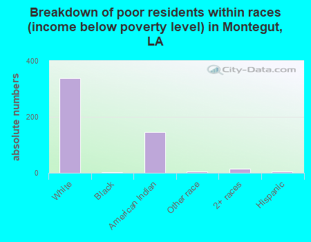 Breakdown of poor residents within races (income below poverty level) in Montegut, LA