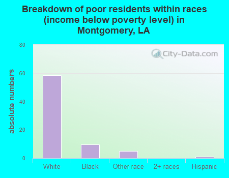 Breakdown of poor residents within races (income below poverty level) in Montgomery, LA