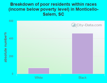 Breakdown of poor residents within races (income below poverty level) in Monticello-Salem, SC
