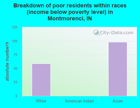 Breakdown of poor residents within races (income below poverty level) in Montmorenci, IN