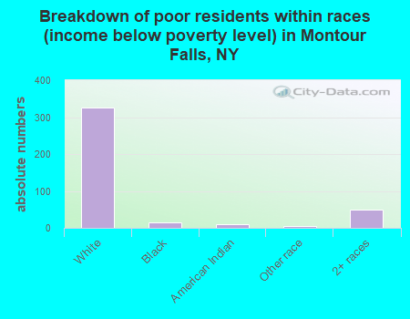 Breakdown of poor residents within races (income below poverty level) in Montour Falls, NY