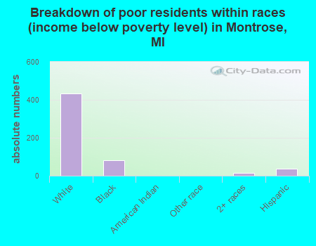 Breakdown of poor residents within races (income below poverty level) in Montrose, MI