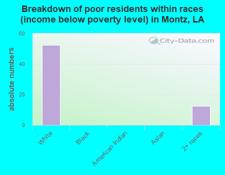 Breakdown of poor residents within races (income below poverty level) in Montz, LA