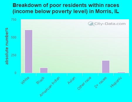 Breakdown of poor residents within races (income below poverty level) in Morris, IL