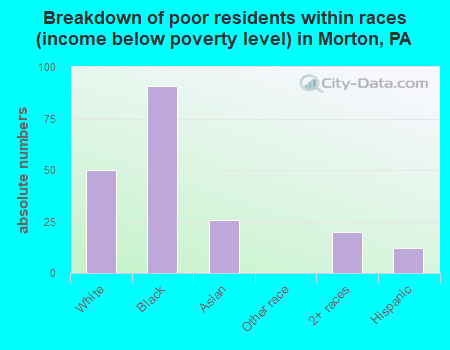 Breakdown of poor residents within races (income below poverty level) in Morton, PA