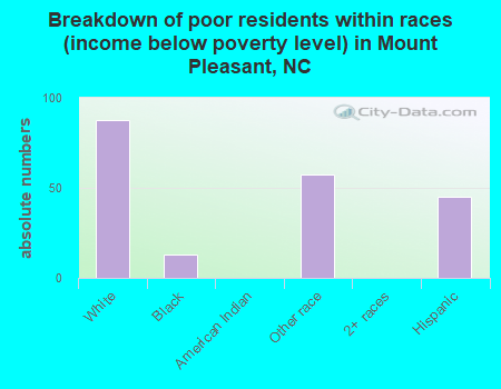 Breakdown of poor residents within races (income below poverty level) in Mount Pleasant, NC