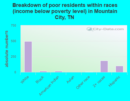 Breakdown of poor residents within races (income below poverty level) in Mountain City, TN