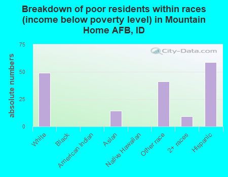 Breakdown of poor residents within races (income below poverty level) in Mountain Home AFB, ID