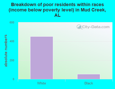 Breakdown of poor residents within races (income below poverty level) in Mud Creek, AL