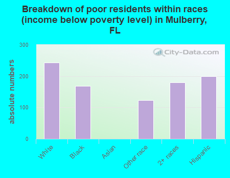 Breakdown of poor residents within races (income below poverty level) in Mulberry, FL