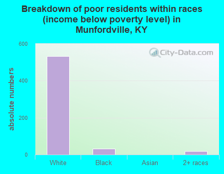 Breakdown of poor residents within races (income below poverty level) in Munfordville, KY