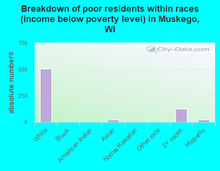 Breakdown of poor residents within races (income below poverty level) in Muskego, WI