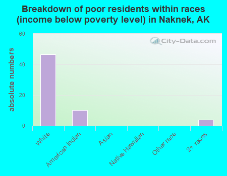 Breakdown of poor residents within races (income below poverty level) in Naknek, AK