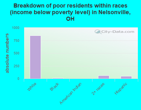 Breakdown of poor residents within races (income below poverty level) in Nelsonville, OH