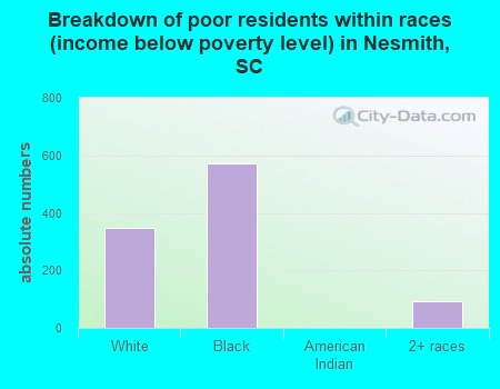 Breakdown of poor residents within races (income below poverty level) in Nesmith, SC