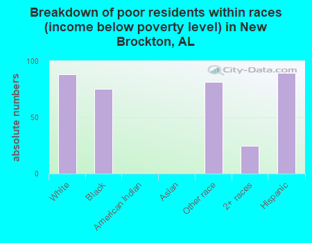 Breakdown of poor residents within races (income below poverty level) in New Brockton, AL