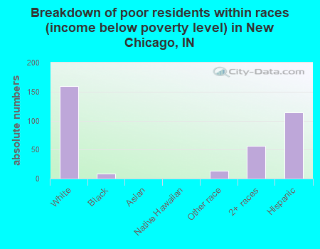 Breakdown of poor residents within races (income below poverty level) in New Chicago, IN