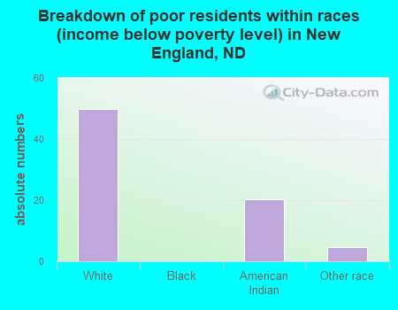 Breakdown of poor residents within races (income below poverty level) in New England, ND