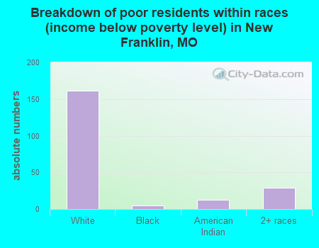 Breakdown of poor residents within races (income below poverty level) in New Franklin, MO