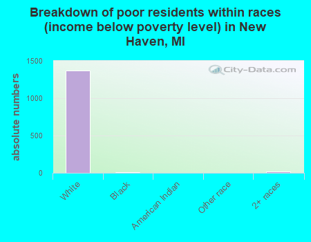 Breakdown of poor residents within races (income below poverty level) in New Haven, MI