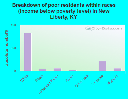 Breakdown of poor residents within races (income below poverty level) in New Liberty, KY