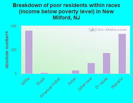 Breakdown of poor residents within races (income below poverty level) in New Milford, NJ