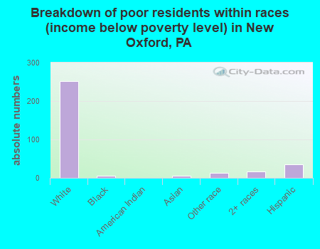 Breakdown of poor residents within races (income below poverty level) in New Oxford, PA