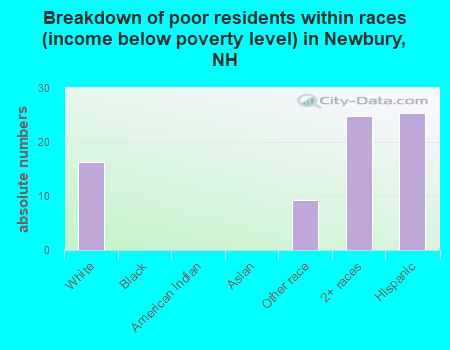 Breakdown of poor residents within races (income below poverty level) in Newbury, NH
