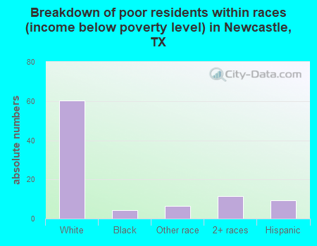 Breakdown of poor residents within races (income below poverty level) in Newcastle, TX