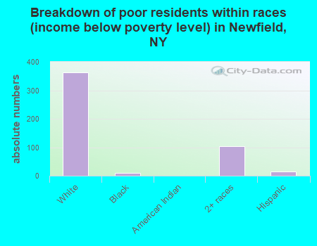 Breakdown of poor residents within races (income below poverty level) in Newfield, NY