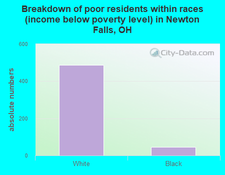 Breakdown of poor residents within races (income below poverty level) in Newton Falls, OH