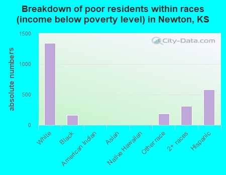 Breakdown of poor residents within races (income below poverty level) in Newton, KS