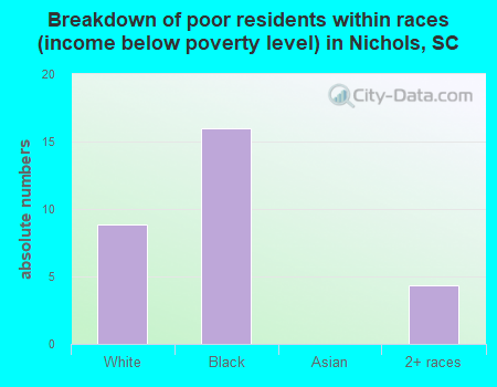 Breakdown of poor residents within races (income below poverty level) in Nichols, SC