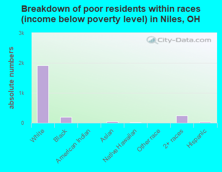 Breakdown of poor residents within races (income below poverty level) in Niles, OH