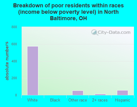 Breakdown of poor residents within races (income below poverty level) in North Baltimore, OH