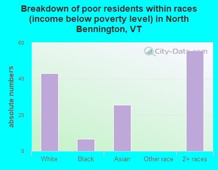 Breakdown of poor residents within races (income below poverty level) in North Bennington, VT