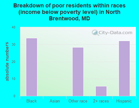 Breakdown of poor residents within races (income below poverty level) in North Brentwood, MD