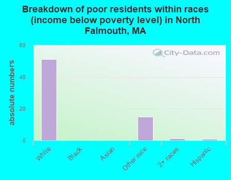 Breakdown of poor residents within races (income below poverty level) in North Falmouth, MA
