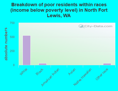 Breakdown of poor residents within races (income below poverty level) in North Fort Lewis, WA