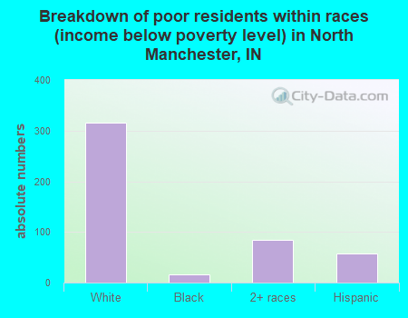 Breakdown of poor residents within races (income below poverty level) in North Manchester, IN