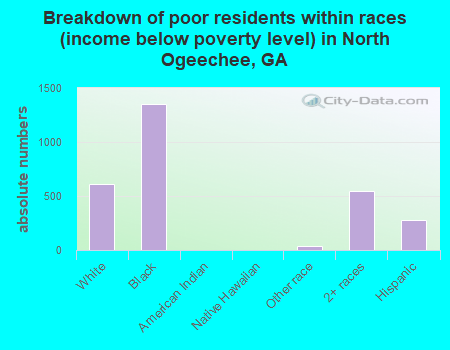 Breakdown of poor residents within races (income below poverty level) in North Ogeechee, GA