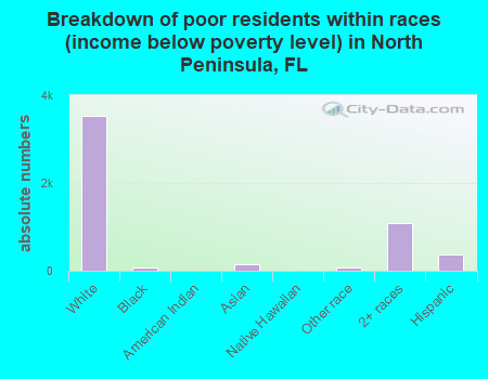 Breakdown of poor residents within races (income below poverty level) in North Peninsula, FL