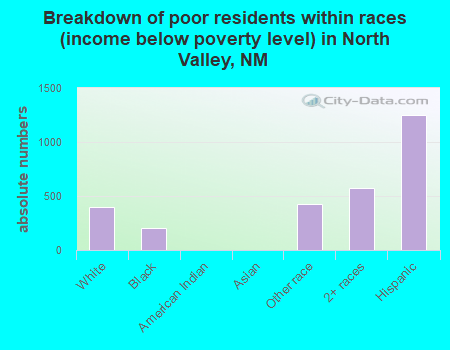 Breakdown of poor residents within races (income below poverty level) in North Valley, NM